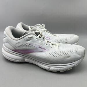 Brooks Ghost 15 Running Shoes Women Size 9 B White Pink Comfort Cushion Sneakers